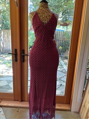 Martin McCrea Burgundy Lace Halter Maxi Dress